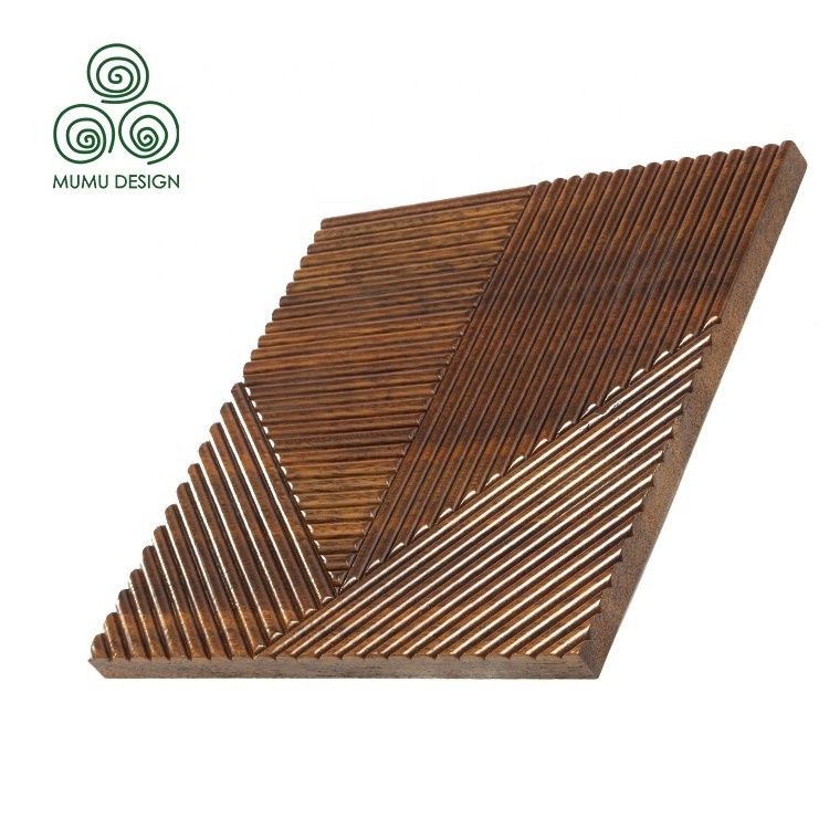 MUMU Decorative Interior Carved Wooden Cladding Natural Oak Slat Cover Square Wood Wall Panel for House