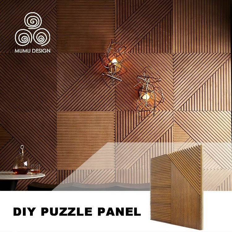 MUMU 3D Modern Designs Carved Straight Groove Waterproof Hanging Bedroom Shower TV Wood Wall Panel