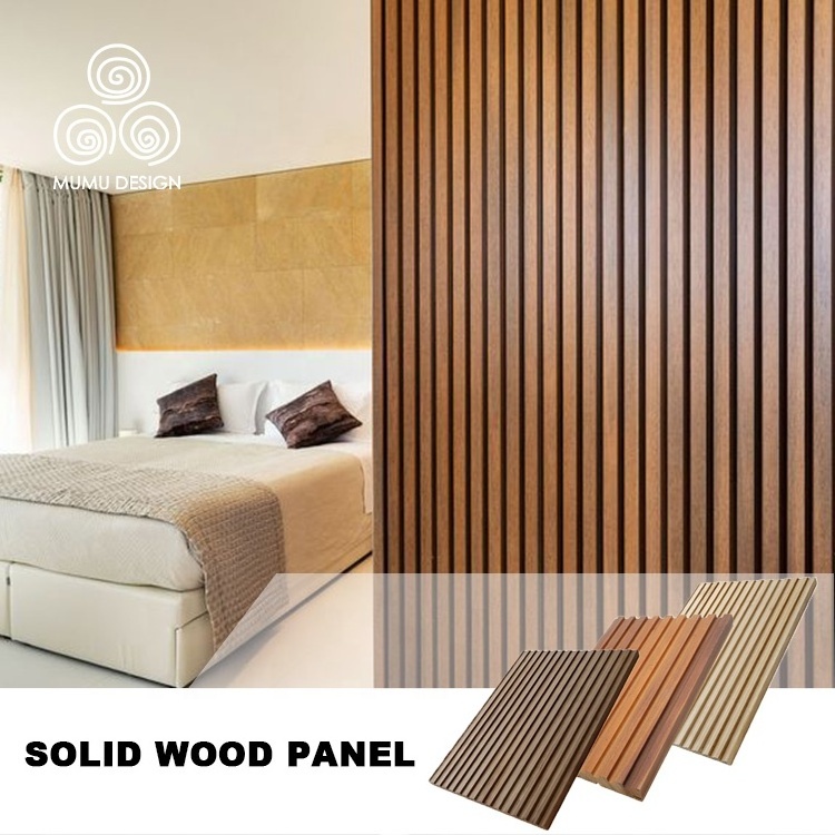 MUMU White Oak 4D Wooden Wainscot Wallboard Flexible Wood Slat Cladding Wall Panel for Hotel Bedroom