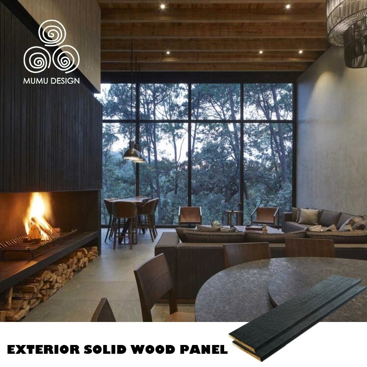 MUMU Design Charcoal Shou Sugi Ban Carbonized Burnt Wood Siding Outdoor Facade Panels Exterior Wooden Wall