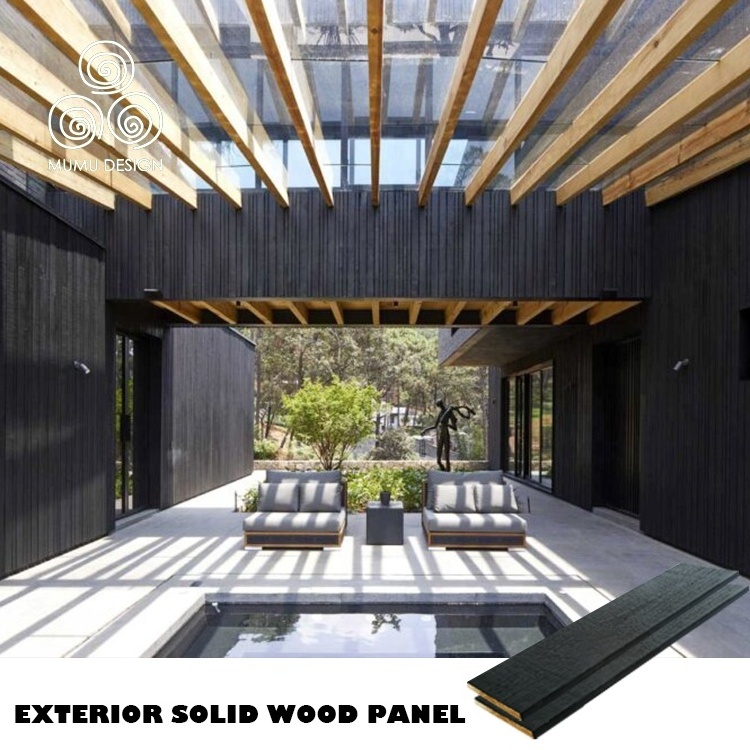 MUMU Design Charcoal Shou Sugi Ban Carbonized Burnt Wood Siding Outdoor Facade Panels Exterior Wooden Wall