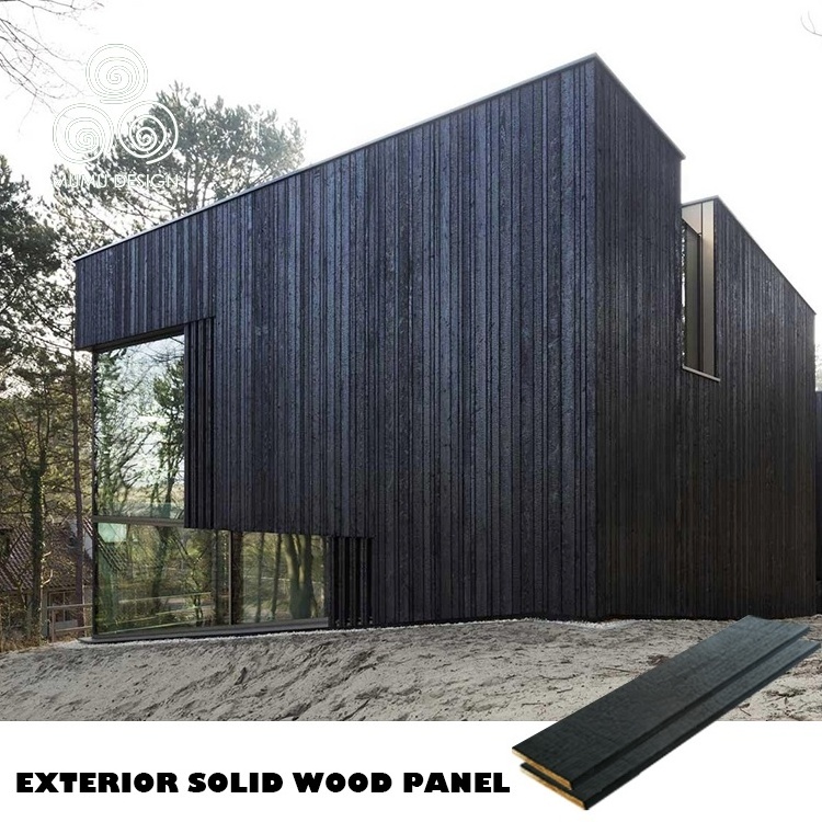 MUMU Mystery Design Yakisugi Exterior Black Shou Sugi Ban Solid Wood Wallboard Carbonized Burnt Slat Panels For Wall