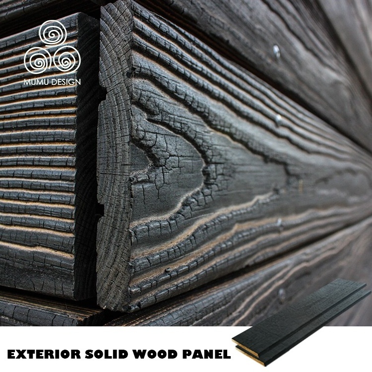 MUMU Mystery Design Yakisugi Exterior Black Shou Sugi Ban Solid Wood Wallboard Carbonized Burnt Slat Panels For Wall