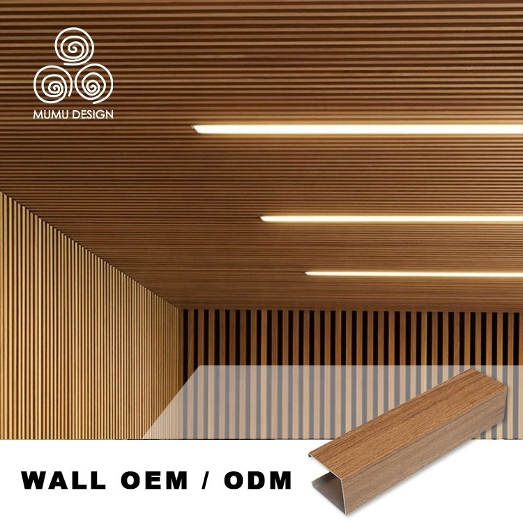 MUMU PVC Wooden Ceiling Tiles 3D Embossed Wood Grain Cladding Panels Wall Wood Ceiling Board