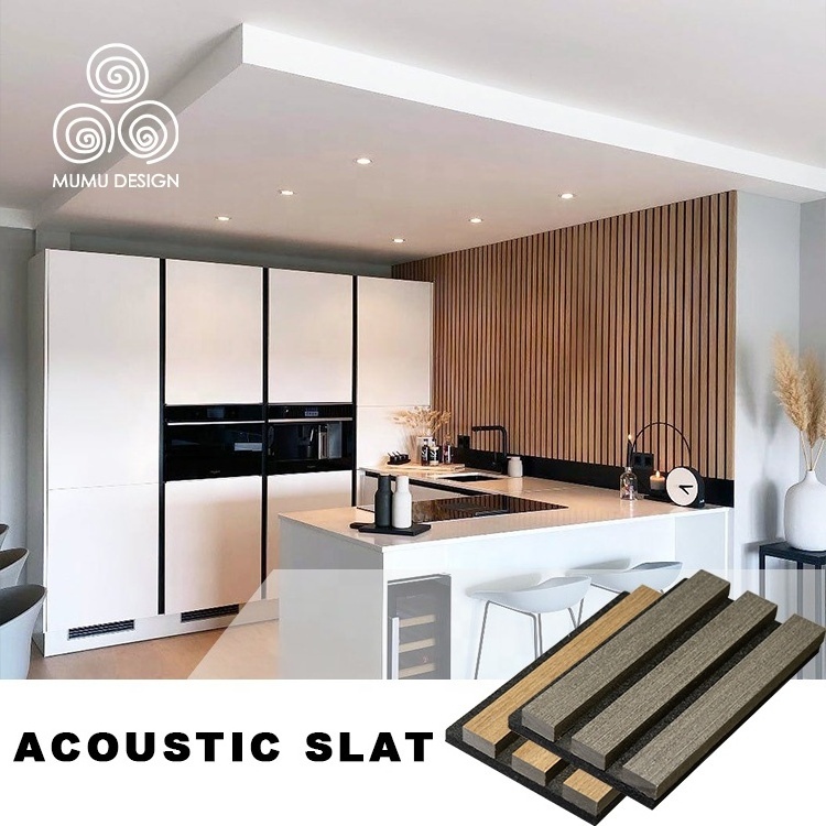 MUMU Modern Acoustic Anti Sound Absorption Proofing Wooden Design Wood Slat Polyester Fiber Wall Panel