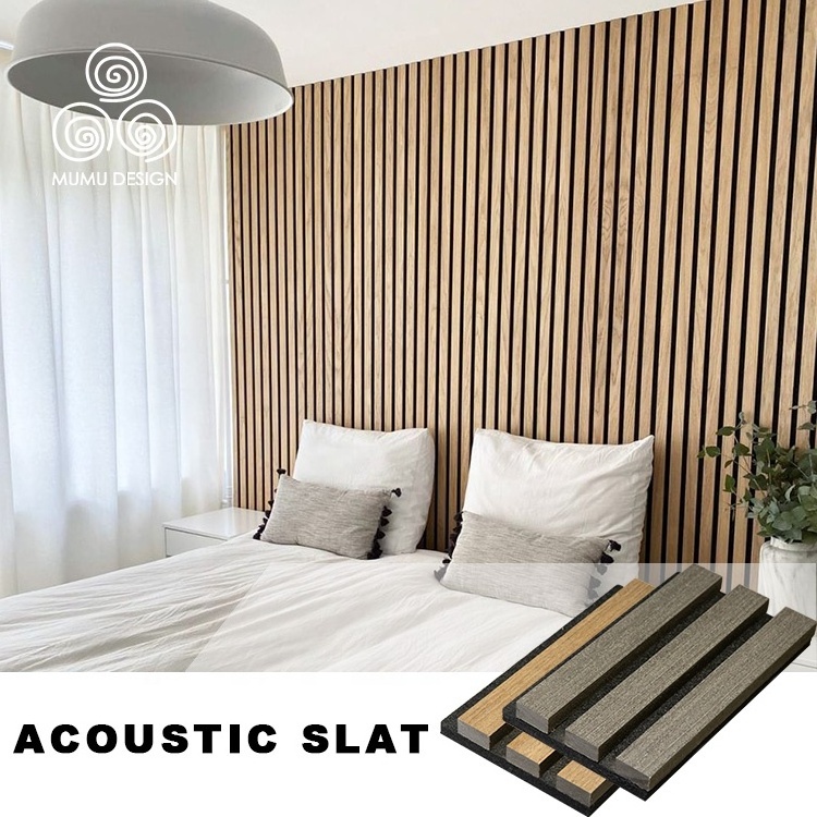 MUMU Modern Acoustic Anti Sound Absorption Proofing Wooden Design Wood Slat Polyester Fiber Wall Panel