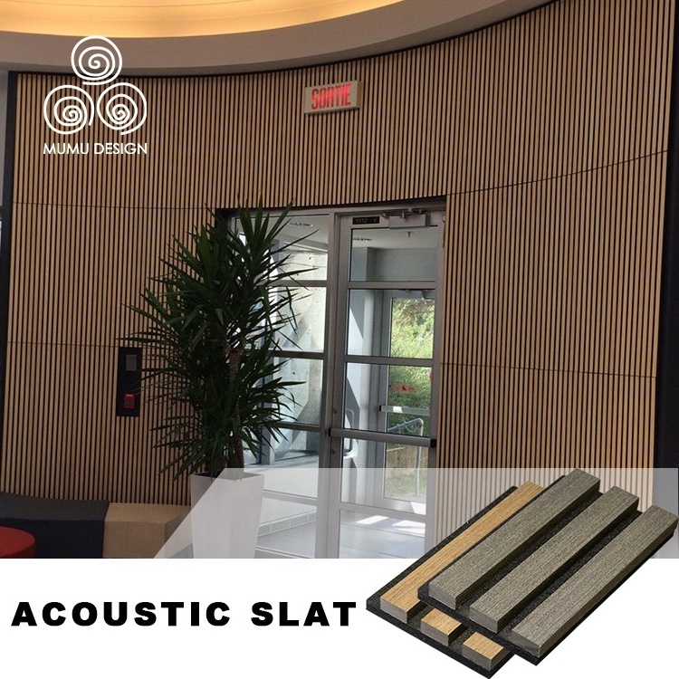 MUMU Modern Acoustic Anti Sound Absorption Proofing Wooden Design Wood Slat Polyester Fiber Wall Panel