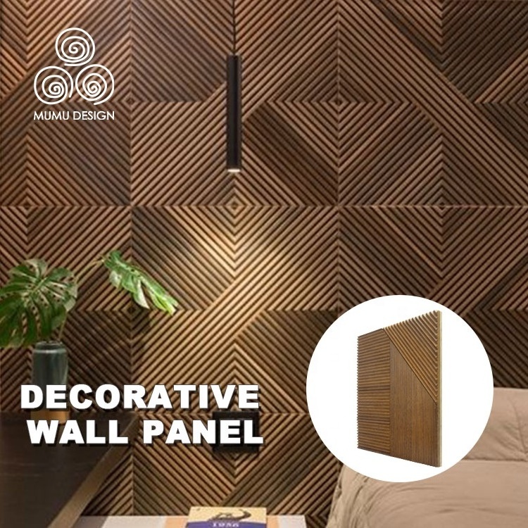 MUMU 3D Unique Design Square Accents Decor Interior Insulation Real Cladding Wood Wall Panel For Bedroom