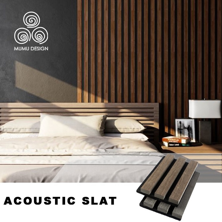 MUMU High Quality Inexpensive Polyester Fiber Felt Ceiling Wall Tiles Sound Diffuser Acoustic Wood Slat Panel