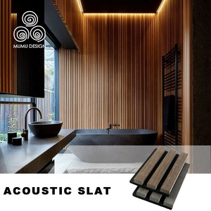 MUMU High Quality Inexpensive Polyester Fiber Felt Ceiling Wall Tiles Sound Diffuser Acoustic Wood Slat Panel