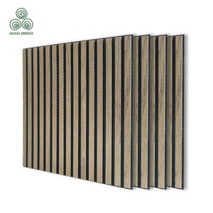 MUMU 3D Art Decor Fluted Carving Textured Poly Fiber Oka Acoustic Sound Absorbing Interior Wood Wall Panels