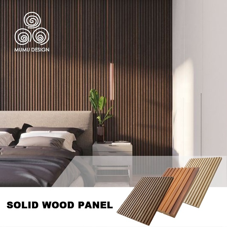 MUMU White Oak 4D Wooden Wainscot Wallboard Flexible Wood Slat Cladding Wall Panel for Hotel Bedroom