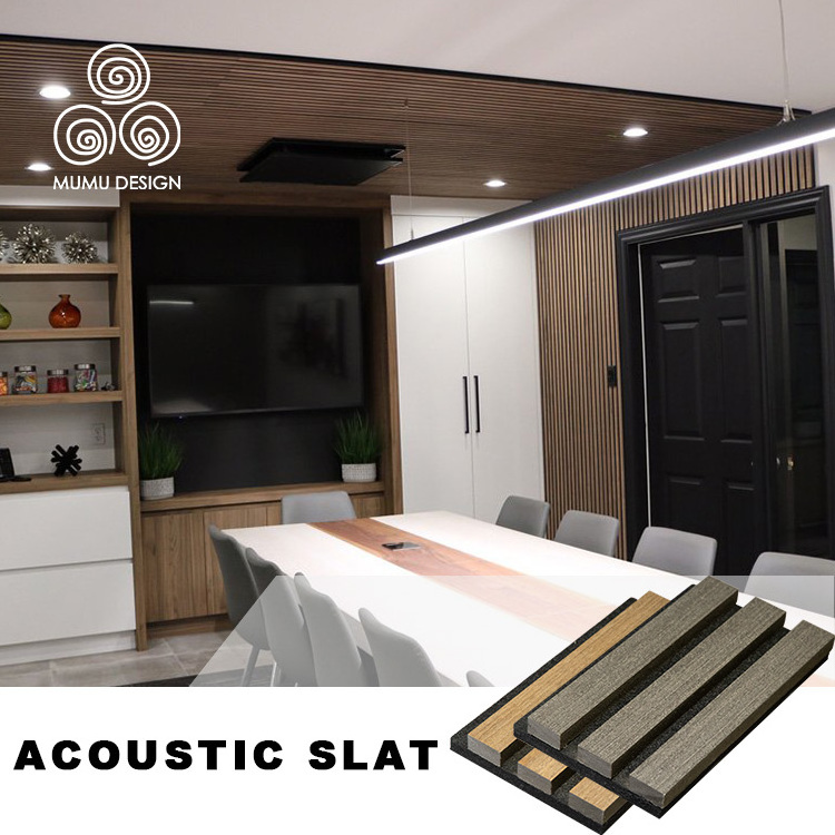 MUMU Woodupp Noise Avoiding Sound Proof Padding Wooden Veneer Acoustic Akupanel Slat Sound Absorbing Panel