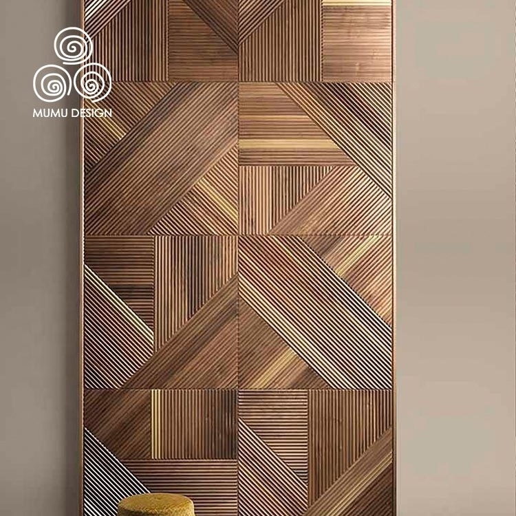 MUMU 3D Artist Interior Decorative Carved Fluted Vertical Wooden Slats Pine Solid Wood Wall Panel