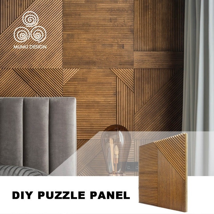 MUMU Comfortable Indoor Peel And Stick Eco Decorative Slated Wood Room Feature Wall Design Board Panel