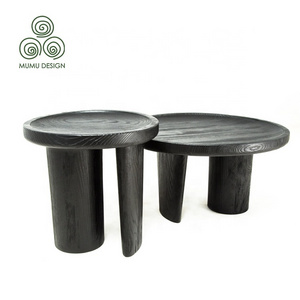 MUMU Black Modern Villa Leather Round Ethiopian Traditional Coffee Tables for Office Furniture