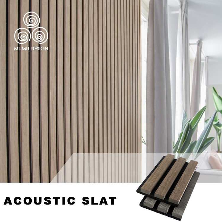 MUMU Interior 3D Wooden Padding Sound Proof Diffuser Wall Sheets Polyester Fiber MDF Acoustic Wood Panel