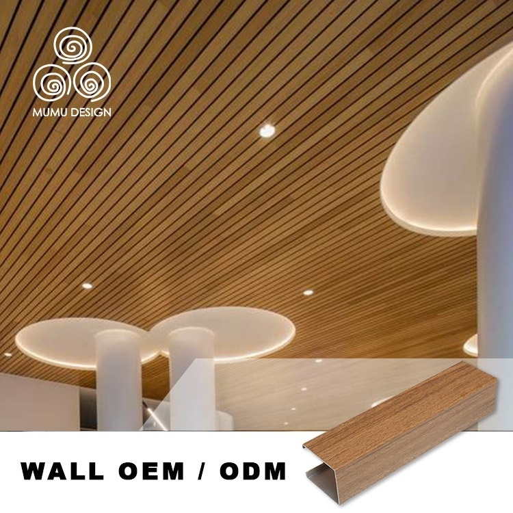 MUMU Guangdong Factory Cheap Wood Strip Aluminum Solid Wood PVC Customized Material Ceiling Panels