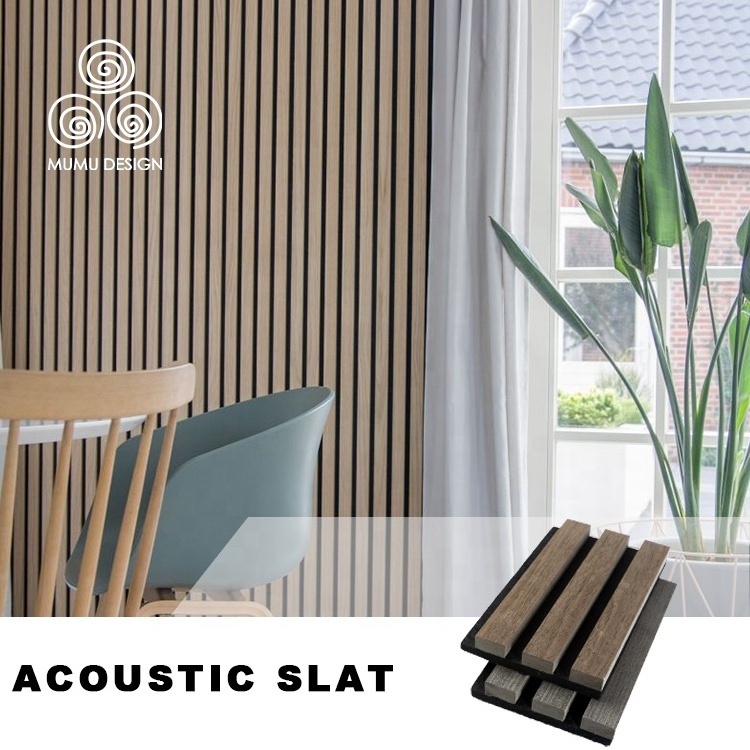 MUMU Interior 3D Wooden Padding Sound Proof Diffuser Wall Sheets Polyester Fiber MDF Acoustic Wood Panel