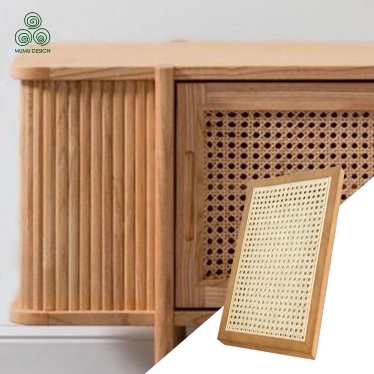 MUMU Rounded Edges Cupboard Sliding Push Rattan Shoe Cabinet Doors for Living room Furniture