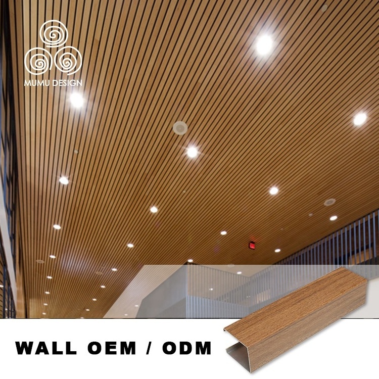 MUMU Guangdong Factory Cheap Wood Strip Aluminum Solid Wood PVC Customized Material Ceiling Panels