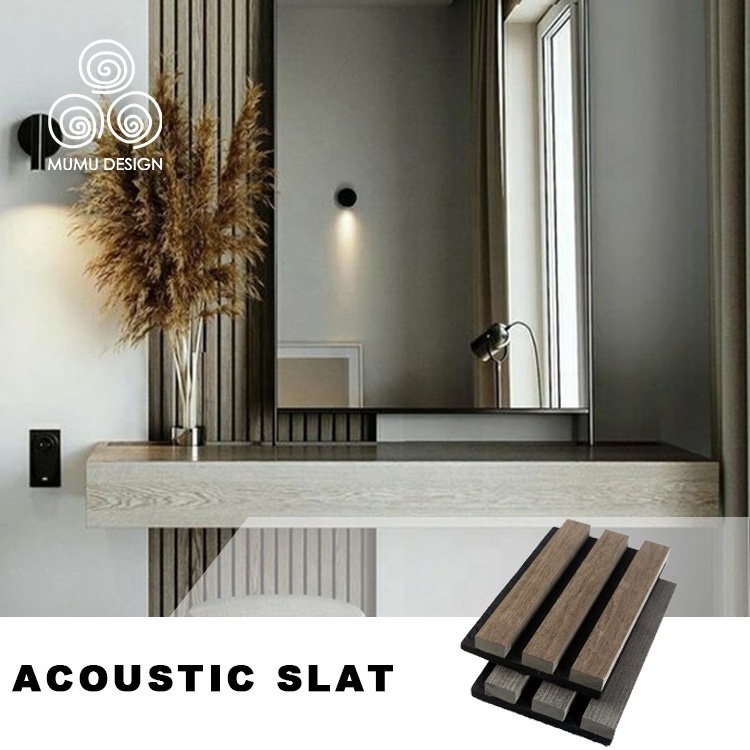 MUMU Interior 3D Wooden Padding Sound Proof Diffuser Wall Sheets Polyester Fiber MDF Acoustic Wood Panel