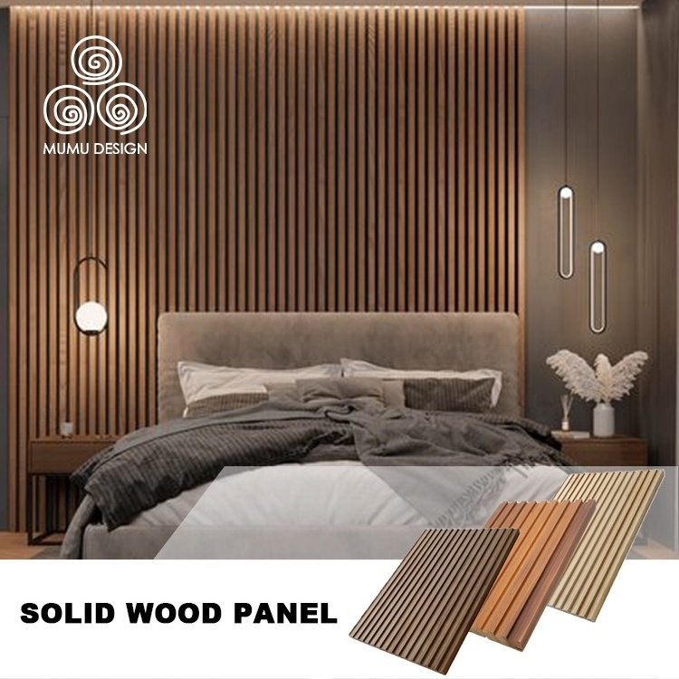 MUMU White Oak 4D Wooden Wainscot Wallboard Flexible Wood Slat Cladding Wall Panel for Hotel Bedroom