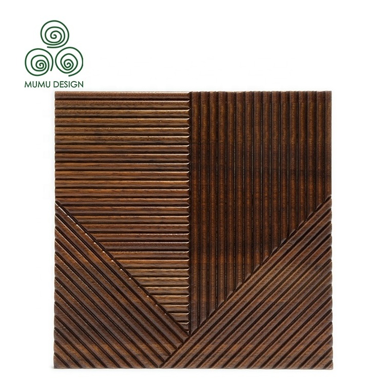 MUMU Decorative Interior Carved Wooden Cladding Natural Oak Slat Cover Square Wood Wall Panel for House