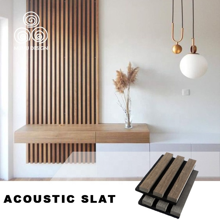 MUMU Interior 3D Wooden Padding Sound Proof Diffuser Wall Sheets Polyester Fiber MDF Acoustic Wood Panel