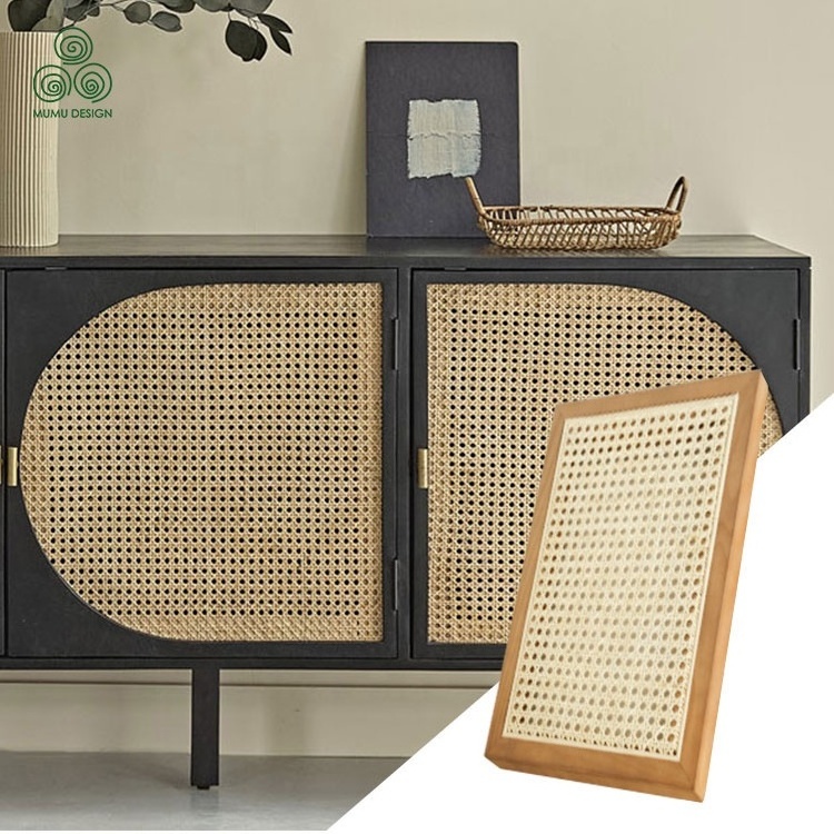 MUMU Rounded Edges Cupboard Sliding Push Rattan Shoe Cabinet Doors for Living room Furniture