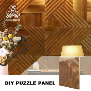 MUMU 3D Glamorous Decor Facade Natural Solid Wood Style Living Room Fretwork Accent Wall Board Panel