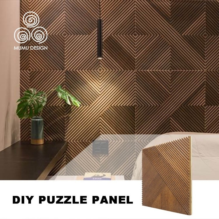 MUMU 3D Glamorous Decor Facade Natural Solid Wood Style Living Room Fretwork Accent Wall Board Panel