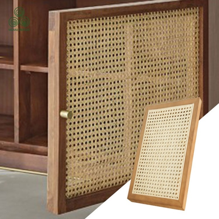 MUMU Rounded Edges Cupboard Sliding Push Rattan Shoe Cabinet Doors for Living room Furniture