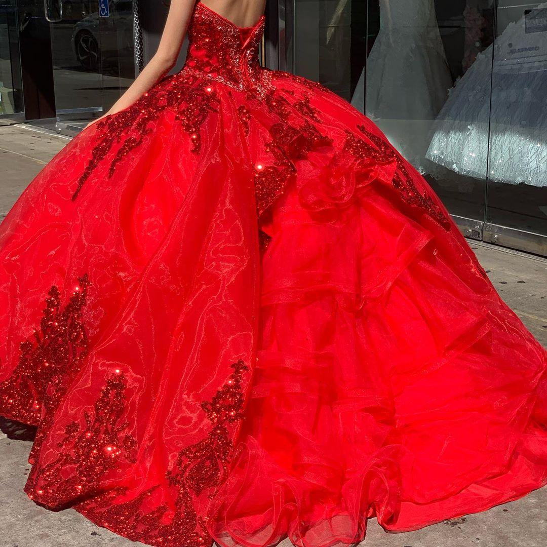 Mumuleo Sparkly Red Sequin Sweet 16 Ball Gown Quinceanera Dresses Sequins Long Sleeve Corset Vestido De 15 Anos Quinceanera