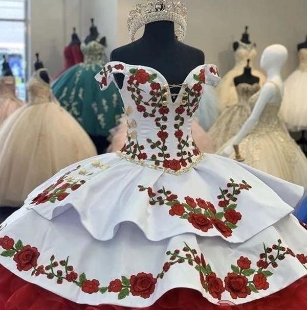 Mumuleo Floral Embroidery Quinceanera Dresses Charro Off The Shoulder Bow Ball Gown Prom Dress 7th Grade Sweet 15 Dress