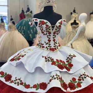 Mumuleo Floral Embroidery Quinceanera Dresses Charro Off The Shoulder Bow Ball Gown Prom Dress 7th Grade Sweet 15 Dress