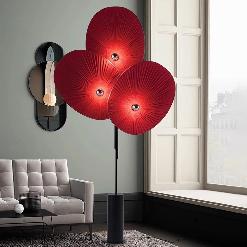 New Red flower Lustre Design Interior Lighting Home Living Room Decors Black Iron Floor Stand Lamp