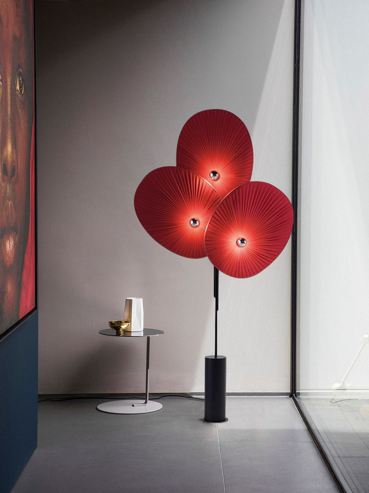 New Red flower Lustre Design Interior Lighting Home Living Room Decors Black Iron Floor Stand Lamp