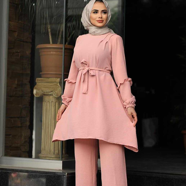 New Muslim Ladies Suit Arabian Long Sleeve Trousers Robe Loose Large Size Women'S Suit