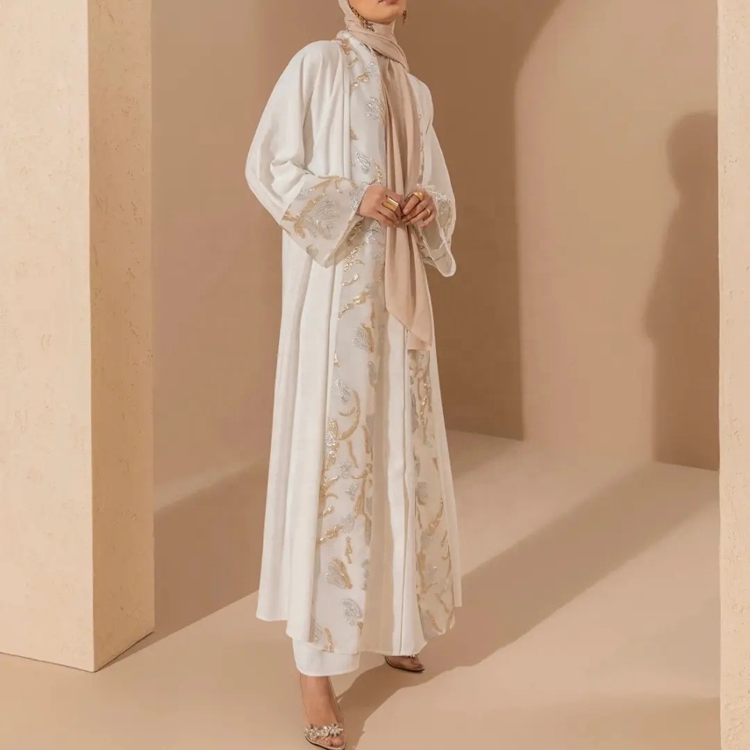 Spring Soft Fabric Middle Eastern dress Dubai Women's Muslim floral embroidered robe elgent muslim dress for ladies beads