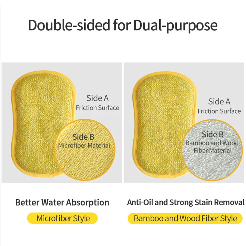 Sponges Pad dishwashing sponge Handheld Double Sided Cleaning Kitchen Microfiber Household Cleaning Sponge