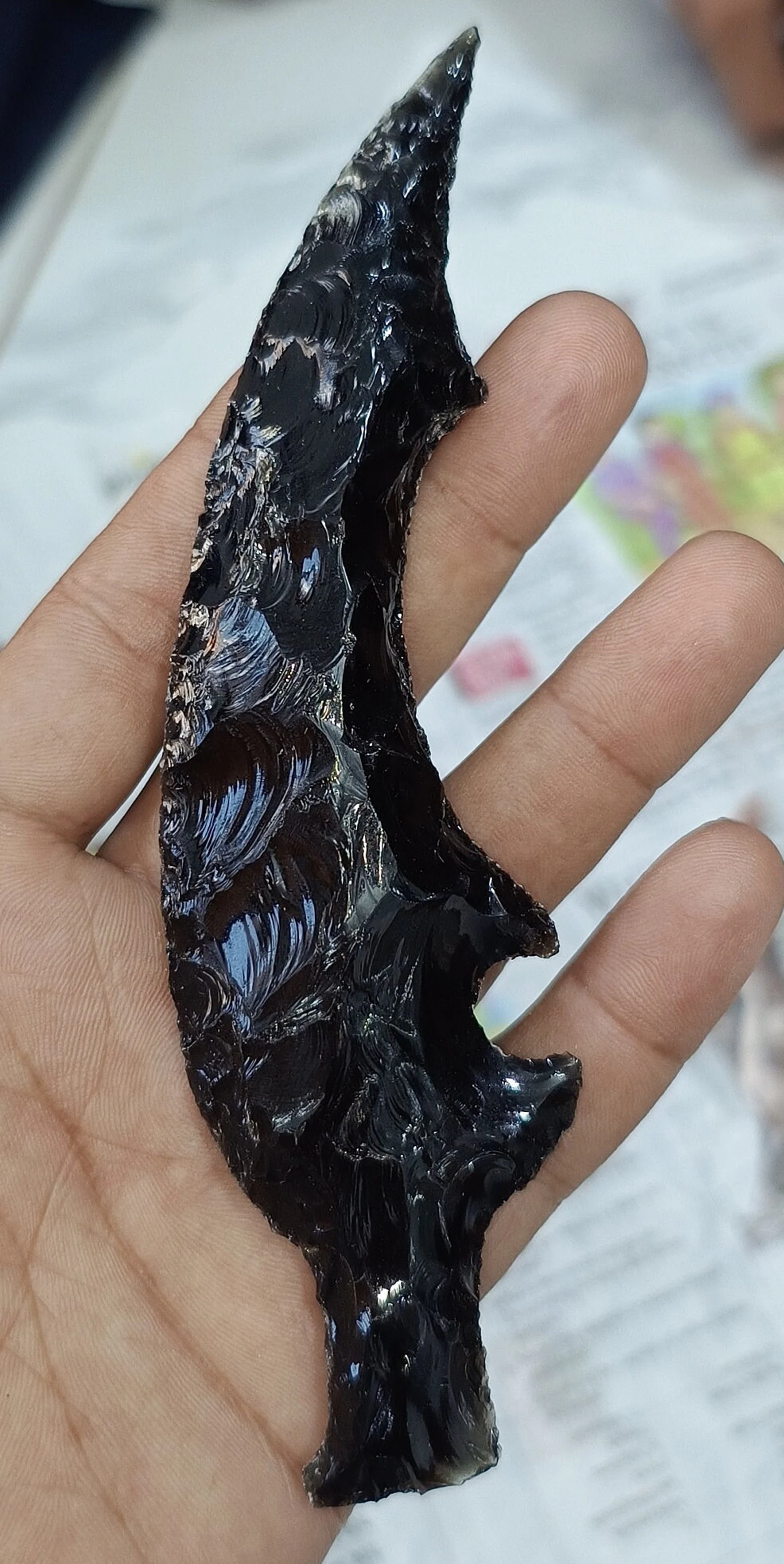 Unique Black Obsidian Knife Flint Kanpping Flaked Notched Fantasy Blade Wicca Gift Remove Negativity Knife Hand Carved Daggers