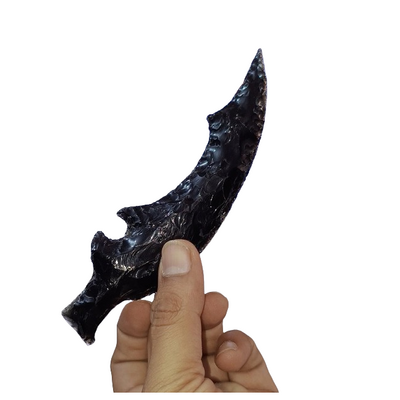 Unique Black Obsidian Knife Flint Kanpping Flaked Notched Fantasy Blade Wicca Gift Remove Negativity Knife Hand Carved Daggers