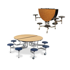 Cafeteria Folding Round Dining Mobile Dining Table School Furniture  Folding Table And Chair With Wheel