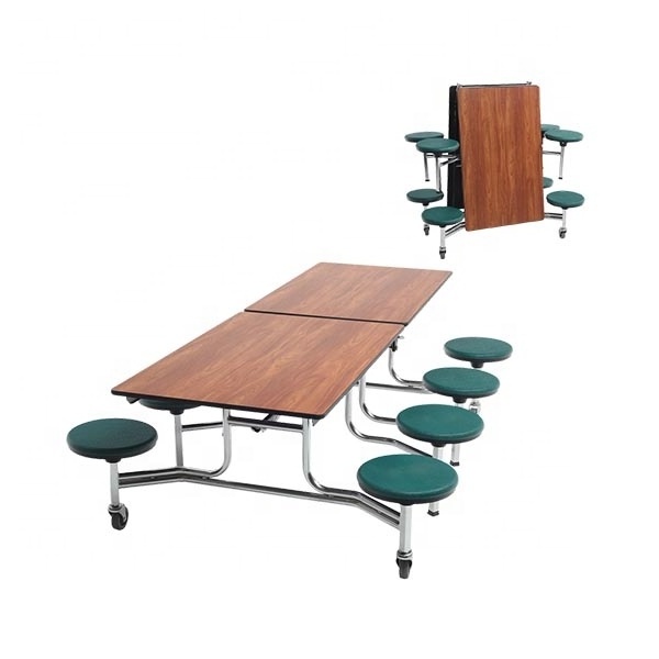 Mobile Stool Cafeteria Table With 8 Stools