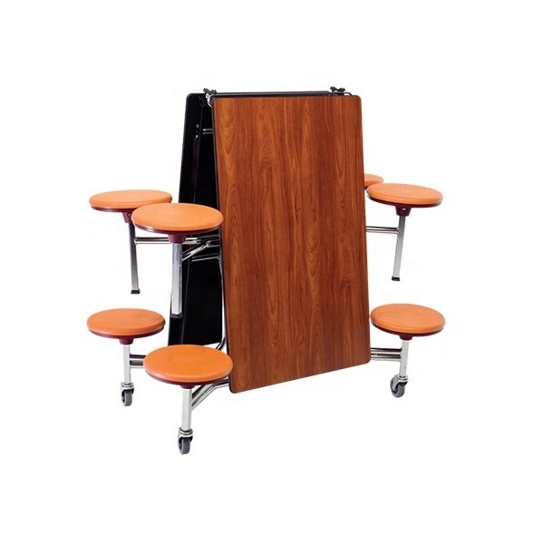 Mobile Stool Cafeteria Table With 8 Stools