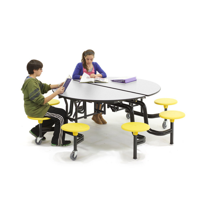 Cafeteria Folding Round Dining Mobile Dining Table School Furniture  Folding Table And Chair With Wheel