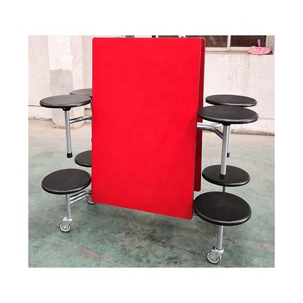 Mobile Stool Cafeteria Table With 8 Stools