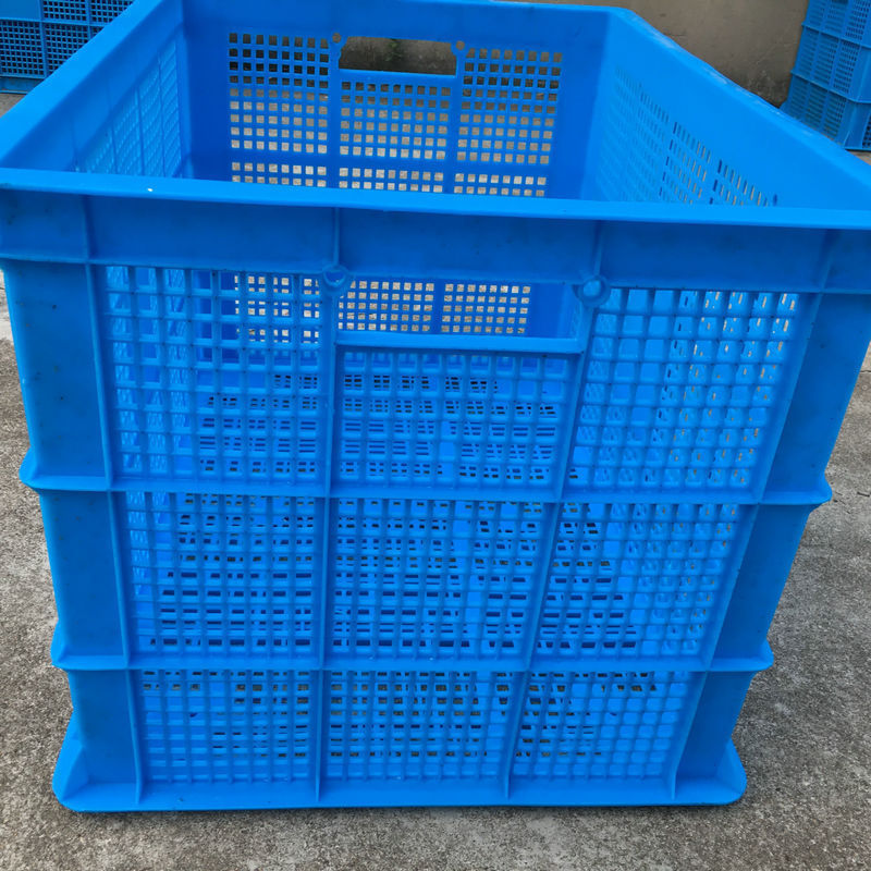 MU Hot Sale Plastic Turnover Basket Storage Crate with Side Metal Handle and Holes