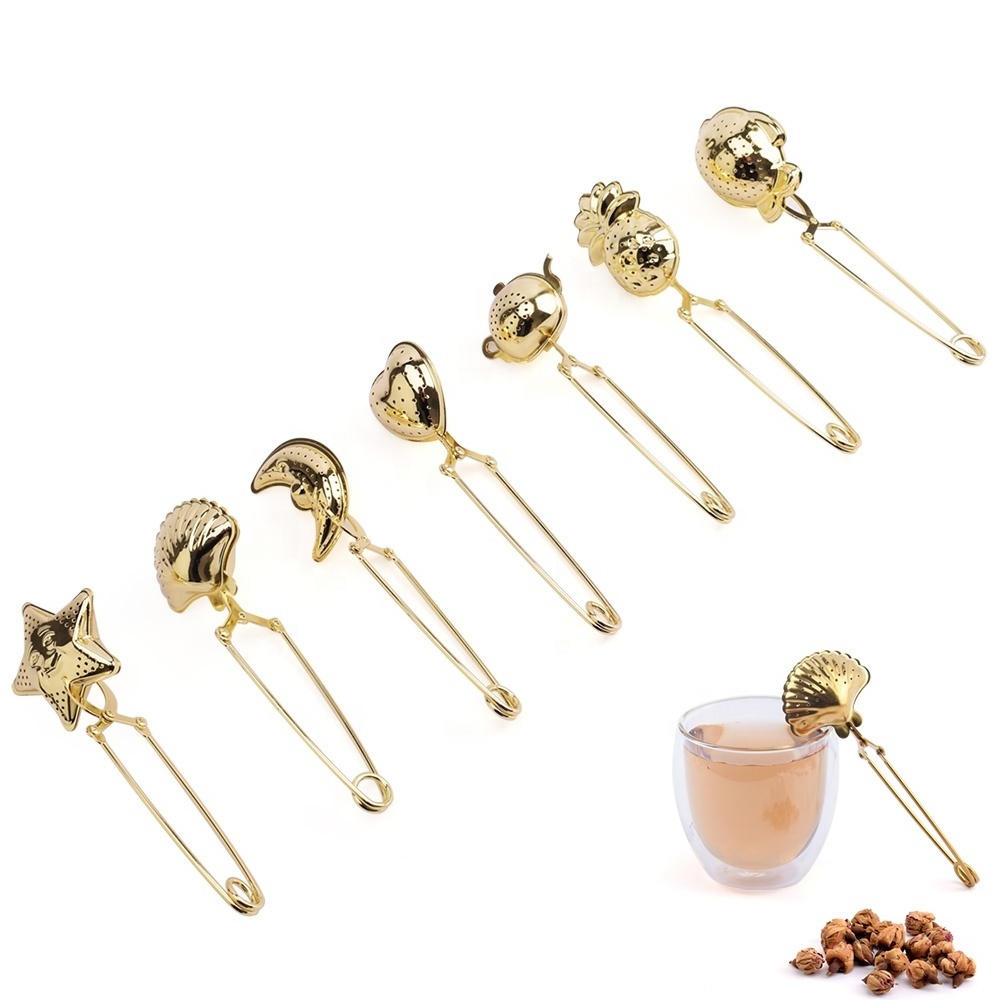 Various Shapes Stainless Steel Tea Infuser Gold with Long-handle